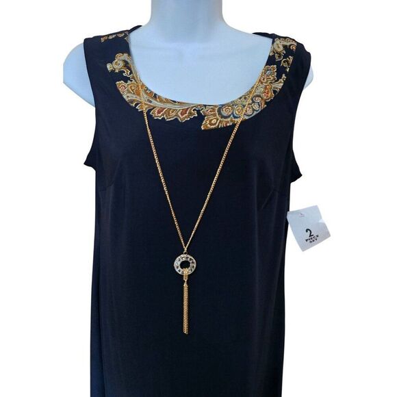 2-Piece Navy Dress  Gold Paisley Jacket - Size 8 - Made In USA elegant classic - Picture 4 of 16